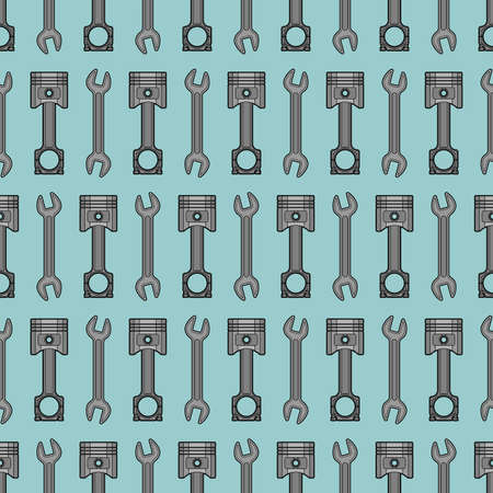 Engine piston and Wrench pattern seamless. motorcycle pistons background. car workshop textureのイラスト素材