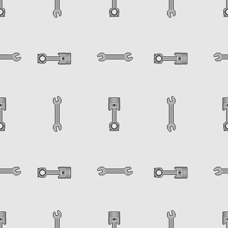 Engine piston and Wrench pixel art pattern seamless. 8 bit motorcycle pistons background. pixelated car workshop textureのイラスト素材
