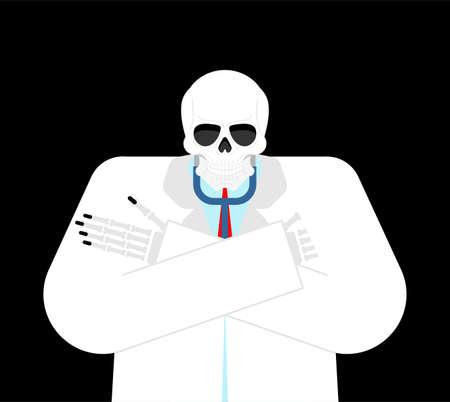 death doctor. Doctor Grim Reaper in white coat. vector illustration