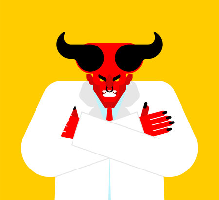 devil doctor. Doctor Satan in white coat. vector illustrationのイラスト素材
