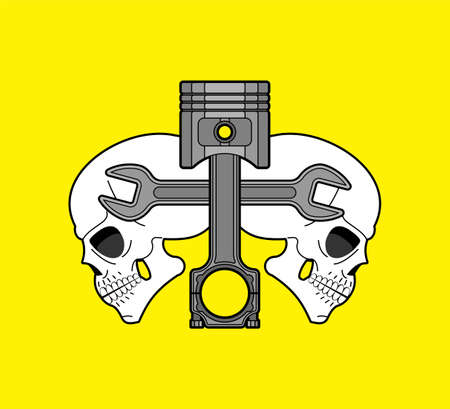 Skull and Engine piston sign. motorcycle piston icon. car workshop symbolのイラスト素材
