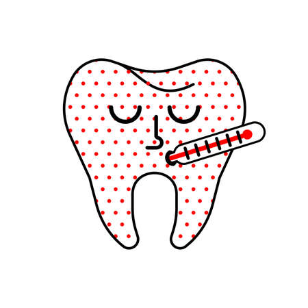 Sick tooth with thermometer. cartoon Vector illustrationのイラスト素材