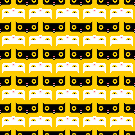 Wide cat pattern seamless cartoon. fat muzzle pet backgroundのイラスト素材
