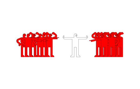 Peacemaker Stop quarrel. Man reconciles angry people. people wearのイラスト素材