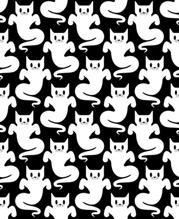 Ghost cat pattern seamless. pet spook cartoon background. vector textureのイラスト素材