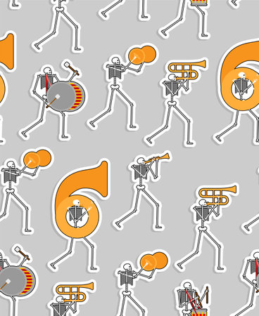 Skeleton music band pattern seamless. Skeletons musicians orchestra background. vector textureのイラスト素材
