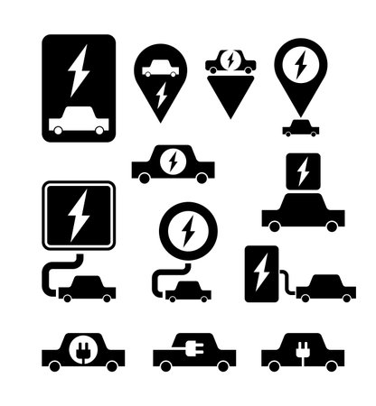 Charging for electric car sign set. green eco energy symbol.のイラスト素材