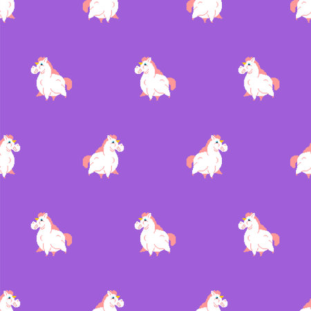 Fat Unicorn Pixel art Pattern seamless. 8 bit fleshy mythical animal Background. pixelated baby fabric ornamentのイラスト素材
