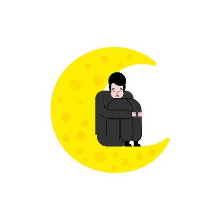 Loneliness on moon. Man is sitting on moon.のイラスト素材