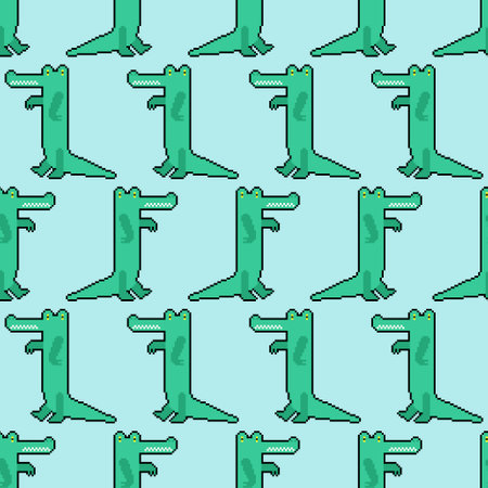 Crocodile Pixel art Pattern seamless. 8 bit croc Background. pixelated alligator textureのイラスト素材