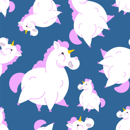 Fat Unicorn Pattern seamless. fleshy mythical animal Background. baby fabric ornamentのイラスト素材
