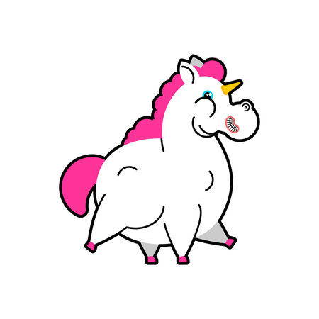 Fat Unicorn Cartoon. fleshy mythical animal isolated. vector illustrationのイラスト素材