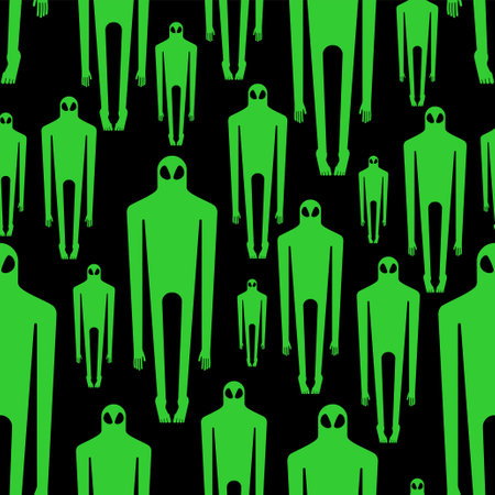 Alien Pattern seamless. Aliens green tall men Background. Kids fabric ornamentのイラスト素材