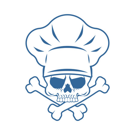 Skull Chef sign. Death kitchen symbol. chief-cooker icon. restaurant badgeのイラスト素材