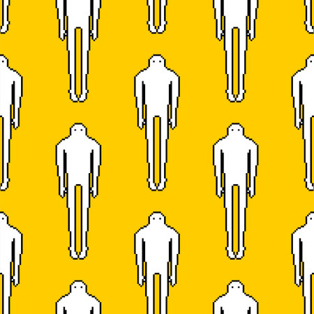Ghost Pixel art Pattern seamless. 8 bit human phantom Background. pixelated Spook Kids fabric ornamentのイラスト素材