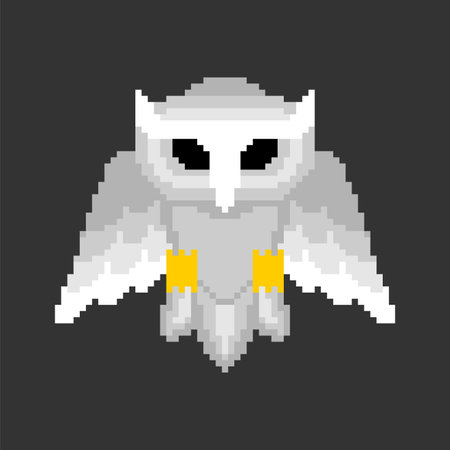 White Owl Pixel art. 8 bit eagle-ow. pixelated vector illustrationのイラスト素材