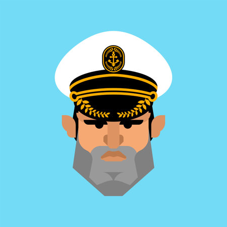 captain face in cap. Sea captain Vector illustration