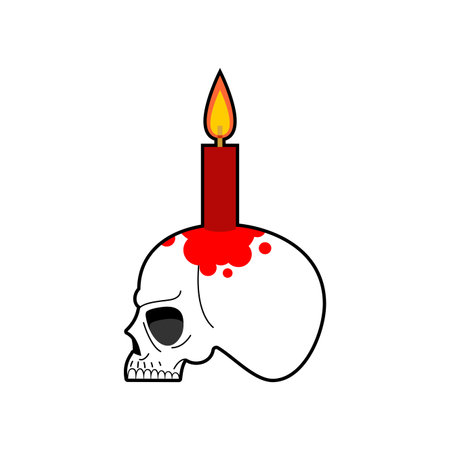 Skull with candle isolated. Magic candle for the ritual. Witch accessoryのイラスト素材