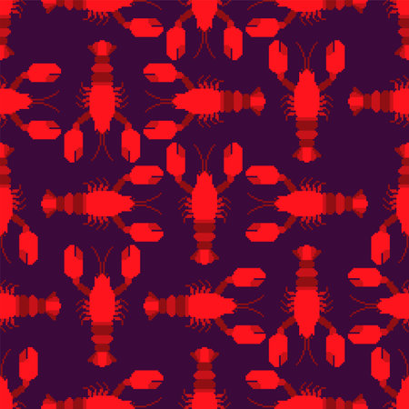 Crayfish pixel art pattern seamless. 8 bit Sea animal with claws backgroundの写真素材