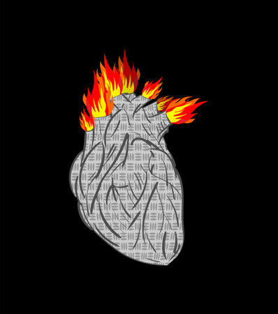 Iron heart anatomy tattoo sketch. heart with flameのイラスト素材