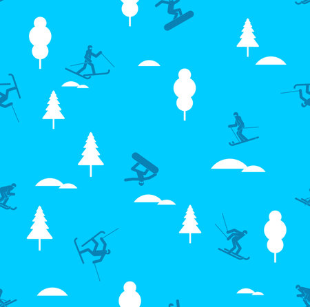 Snowboarder and Skier pattern seamless. snowboarding background. Skiing texture. vector ornamentのイラスト素材