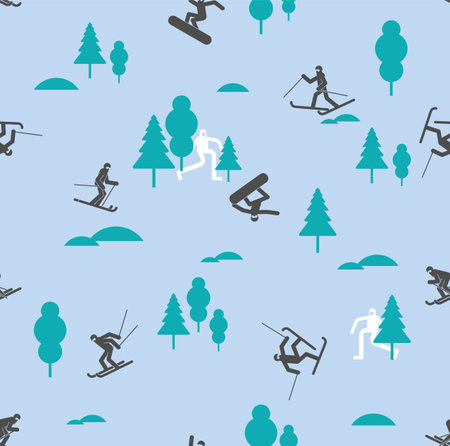 Snowboarder and Skier pattern seamless. snowboarding background. Skiing texture. vector ornamentのイラスト素材