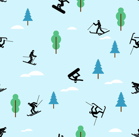 Snowboarder and Skier pattern seamless. snowboarding background. Skiing texture. vector ornamentのイラスト素材