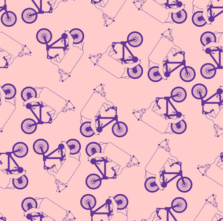 Cow on bike pattern seamless. Ornament of kids fabricのイラスト素材