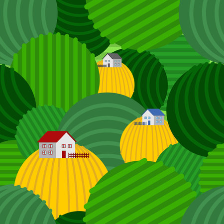 Farm and Fields pattern seamless. Ranch and arable land backgroundのイラスト素材