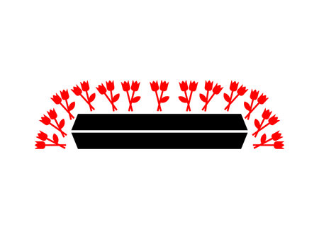 Coffin and flowers sign symbol. Funeral and deceased. concept of sadness and sufferingのイラスト素材