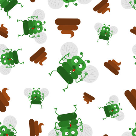 Fly and shit pattern seamless. Fly eats poop backgroundのイラスト素材