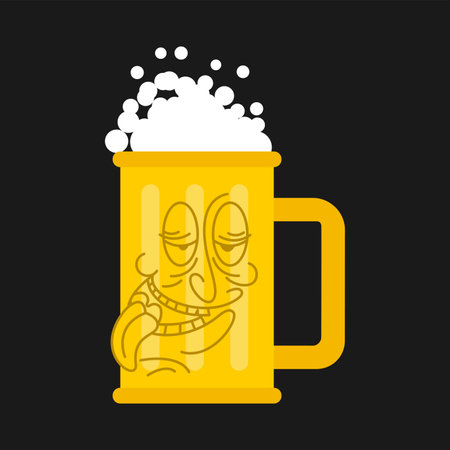 Drunk beer mug cartoon isolated. alcohol illustrationのイラスト素材