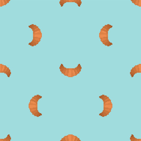 Croissant pixel art pattern seamless. 8 bit bagel pixelated background. vector textureのイラスト素材