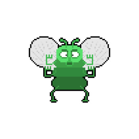 Fly cartoon pixel art. horsefly, gadfly 8 bit. pixelated Vector illustrationのイラスト素材