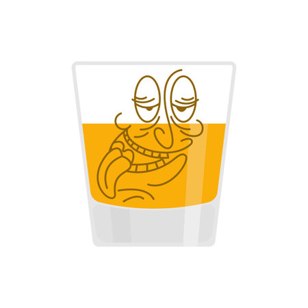 Drunk glass of whiskey cartoon isolated. alcohol illustrationのイラスト素材