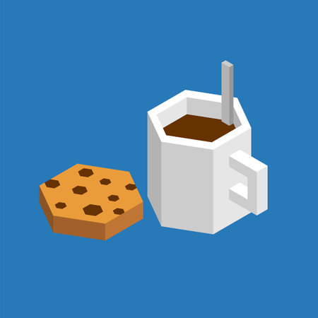 Cup of coffee and cookies isometric style.のイラスト素材
