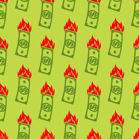 Dollar is on fire pattern seamless. Burning money background. vector textureのイラスト素材