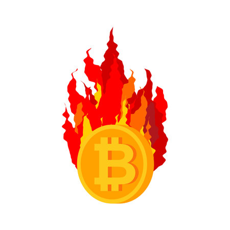 Bitcoin is on fire. Cryptocurrency burns. vector illustrationのイラスト素材