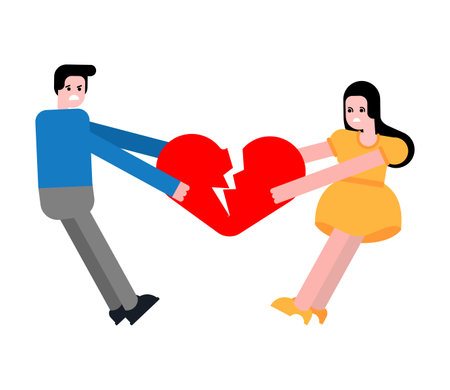 Couple and broken heart. End of love relationship. Family divorce concept.のイラスト素材