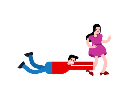 Man Begging Woman. Man holding woman's leg as she walks awayのイラスト素材