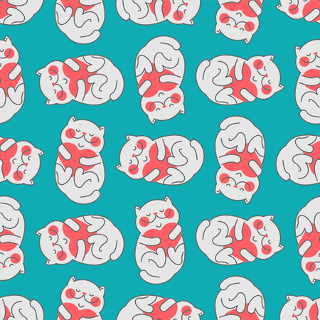 Cat and love pattern seamless. Happy cat background. Concept for animal lovers. Cat and heart textureのイラスト素材