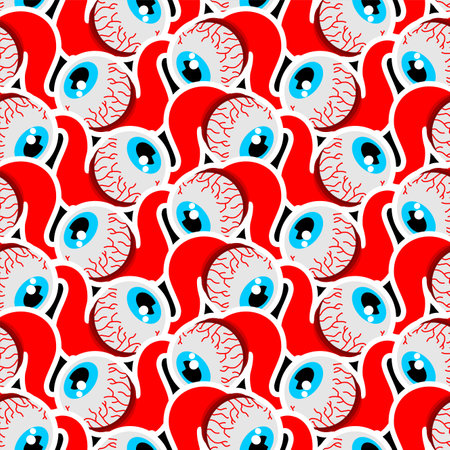Eyeball pattern seamless. Eye and nerves anatomy background.のイラスト素材