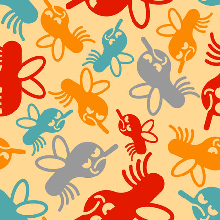 Mosquito Pattern seamless. Gnat Background. Small insect with wings textureのイラスト素材