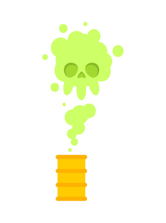 Deadly gas from barrel. Smoke skull is sign of death.のイラスト素材