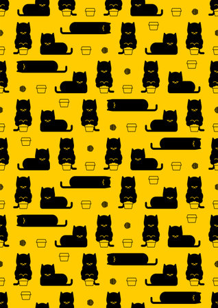 Cat box pattern seamless. Pet Fat cat in small and box background. Baby fabric textureのイラスト素材