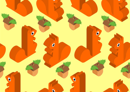 Squirrel pattern seamless. bun tree-dwelling rodent with a bushy tail background. Baby fabric textureのイラスト素材