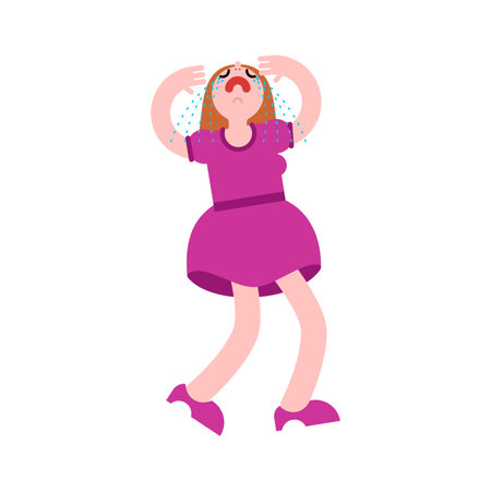 Woman crying and sad. Girl in hysterics. concept lovers' quarrelのイラスト素材