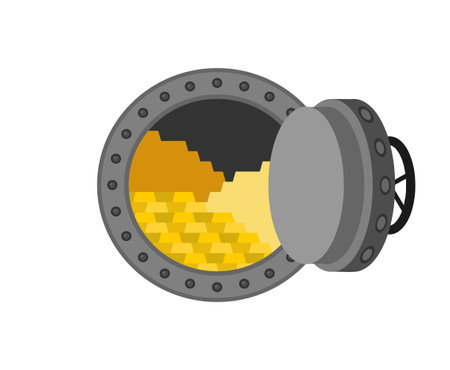 Cash vault and gold. Large round iron bulletproof vault door.のイラスト素材