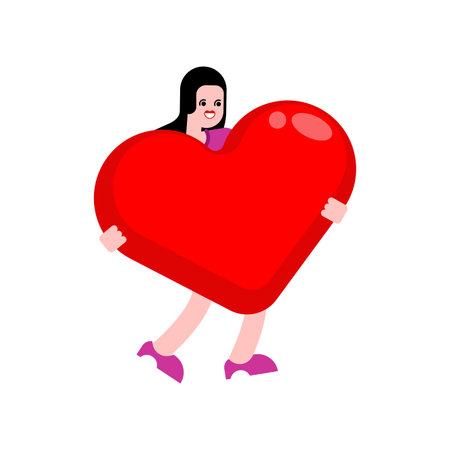Woman and love. Girl and heart. Concept of girl in loveのイラスト素材