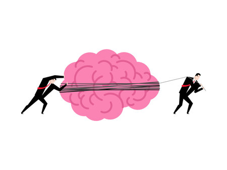 Businessman pulling brain (Brainstorm). Man pulls brains. brain drain concept. Business illustrations for magazine.のイラスト素材